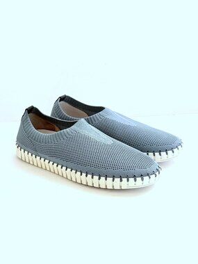Eric Michael Lucy Slip-On Sneaker 39 (8-8.5) Blue Handcrafted in Italy Stretch